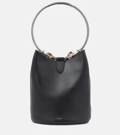 Alaïa Ring Medium Leather Bucket Bag In Black