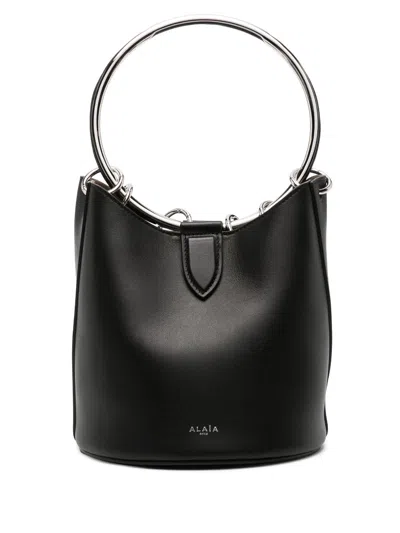 Alaïa Ring Medium Leather Bucket Bag In Black