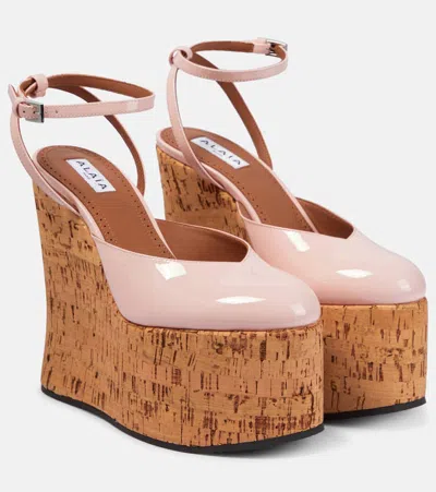 Alaïa Patent Leather Platform Wedges In Pink
