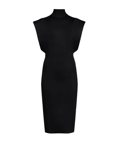 Alaïa Robe Longue Cintrée En Tricot De Soie In Black