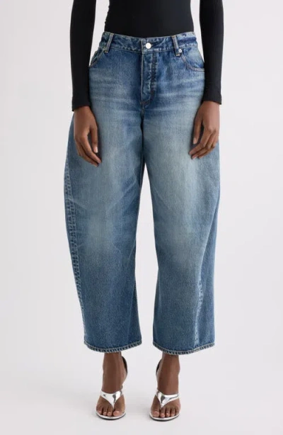 Alaïa Rodeo Cotton Denim Barrel Leg Ankle Jeans In Blue