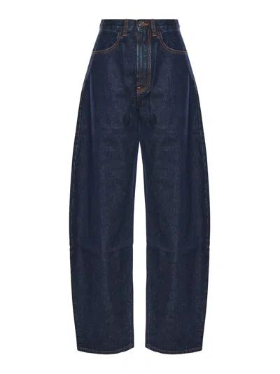 Alaïa Round Denim Jeans In Blue