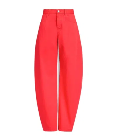 Alaïa Round Denim Pants In Red