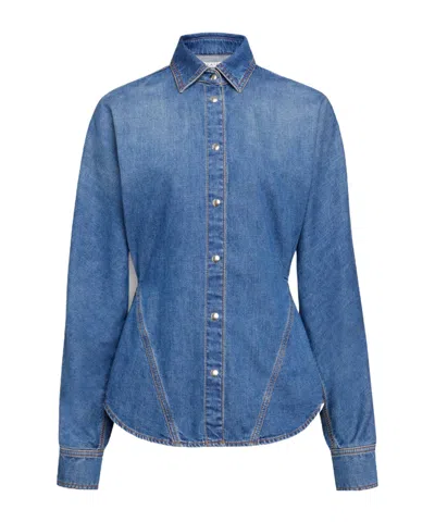 Alaïa Round Denim Shirt In Blue