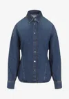 Alaïa Mineral Blue Cotton Curved Shirt With Pointed Collar In Blue