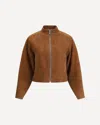 Alaïa Womens Noisette Round Curved-sleeve Suede Jacket In Brown