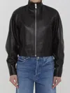 Alaïa Rounded Sleeve Leather Bomber Jacket In Black