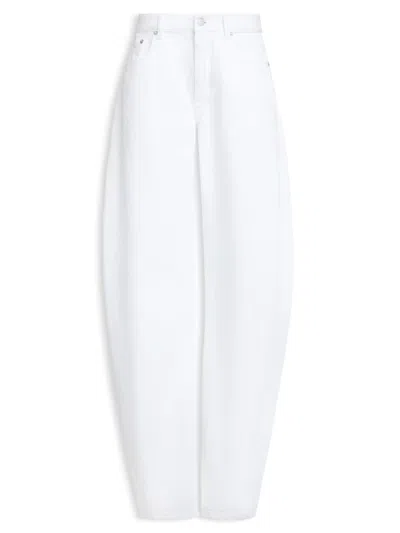 Alaïa Alaia Round Leg High-waist Cotton Denim Jeans With Five-pocket Button Closure In White