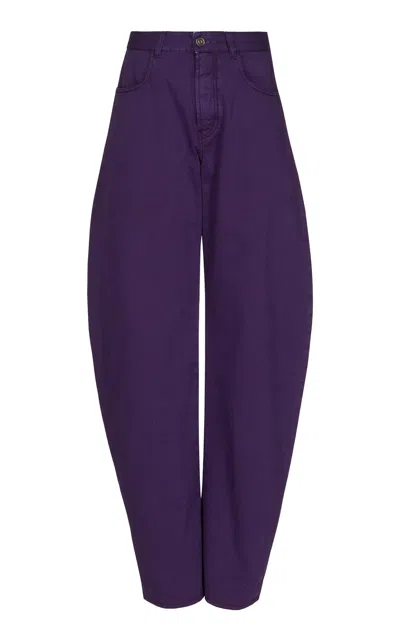 Alaïa Round Mid-rise Barrel-leg Jeans In Purple