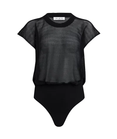 Alaïa Round-neck Knitted Jumpsuit In Black