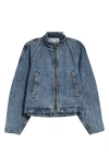 Alaïa Paneled Denim Jacket In Bleu Neige