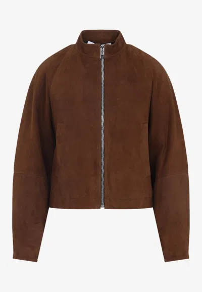 Alaïa Round Zip-up Jacket In Suede In Brown
