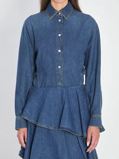Alaïa Alaia Denim Shirt With Ruffle Detailing In Blue