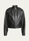 Alaïa Rounded Sleeve Leather Bomber Jacket In Noir Alaia