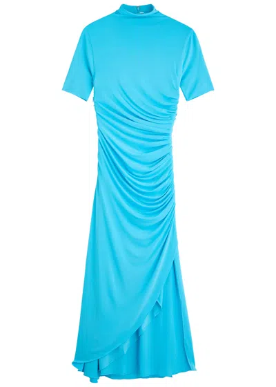 ALAÏA ALAÏA RUCHED ASYMMETRIC JERSEY MIDI DRESS