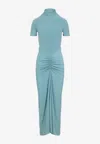Alaïa Ruched Stretch-jersey Midi Dress In Blue