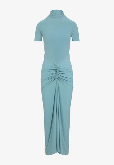 Alaïa Draped Dress Asymmetric Hem In Blue