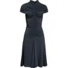 Alaïa Ruched Mock Neck Jersey Fit & Flare Dress In Ardoise