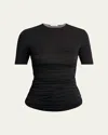 Alaïa Womens Alaia Ruched Round-neck Stretch-woven Top In Black