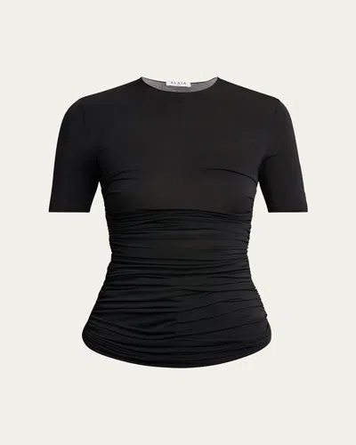 ALAÏA RUCHED SHORT-SLEEVE TOP