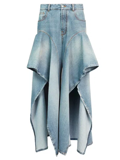 Alaïa Alaia Ruffle Denim Pant In Blue