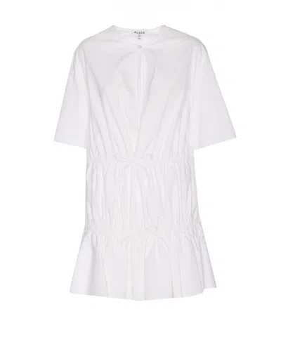 Alaïa Short-sleeve Tiered Tie Mini Dress In White