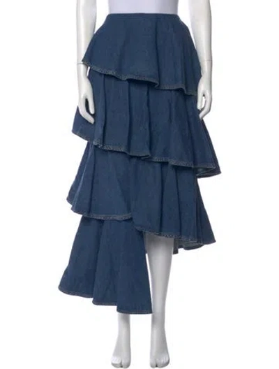 Pre-owned Alaïa Ruffle Embellishment Long Skirt In Blue