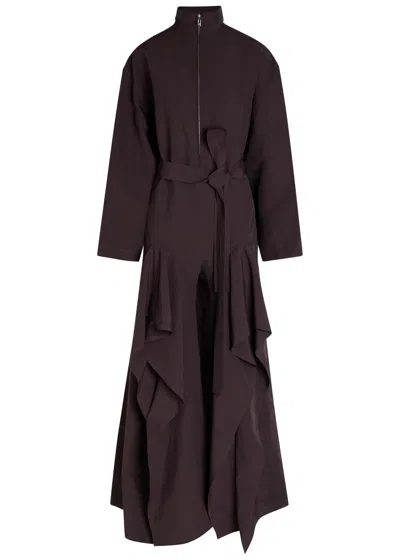 Alaïa Ruffle Poplin Jumpsuit In Burgundy