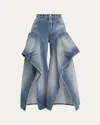 Alaïa Alaia Ruffled Wide-leg Jeans With Mid-rise Waist In Blue
