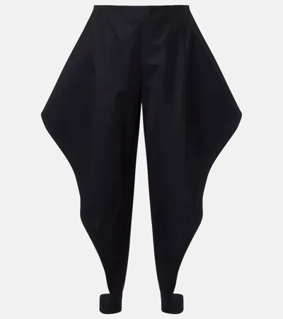 Alaïa Ruffled Cotton Gabardine Tapered Pants In Black
