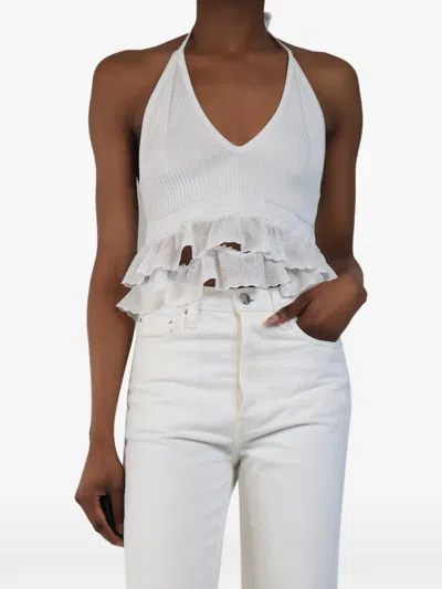 Pre-owned Alaïa Ruffled Halter-neck Top In White