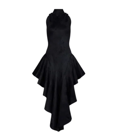 Alaïa Ruffled Velvet Turtleneck Midi Dress In Black