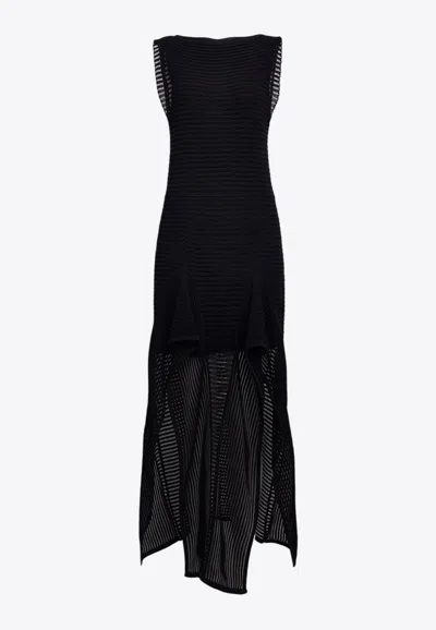 Alaïa Ruffled Knit Midi Dress In Black