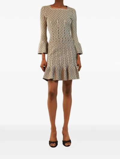 Pre-owned Alaïa Ruffled Long-sleeve Mini Dress In Neutrals