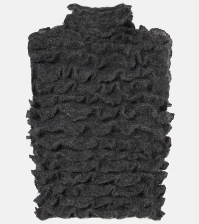 Alaïa Ruffled Mohair-blend Turtleneck Top In Gray