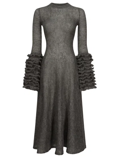 Alaïa Alaia Ruffled Mohair Dress With High Neck And Flared Silhouette In Gray
