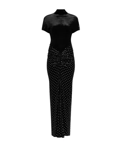 Alaïa Crystal-embellished Ruched Velvet Midi Dress In Black