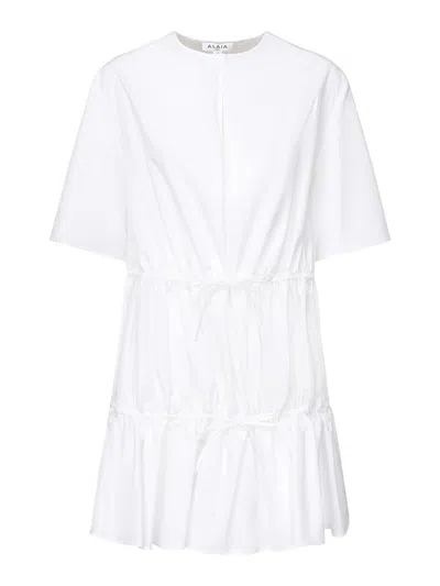 Alaïa Ruffled T-shirt Dress In White