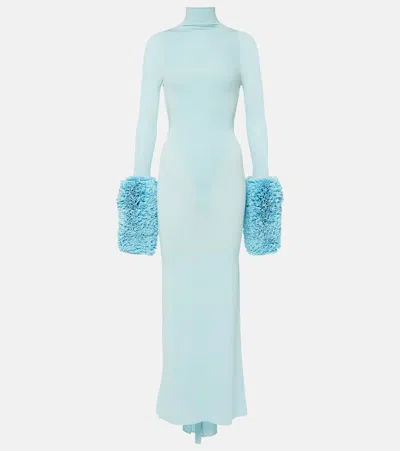 Alaïa Ruffled Turtleneck Maxi Dress In Blue