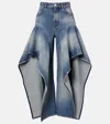 Alaïa Alaia Ruffled Wide-leg Jeans With Mid-rise Waist In Blue