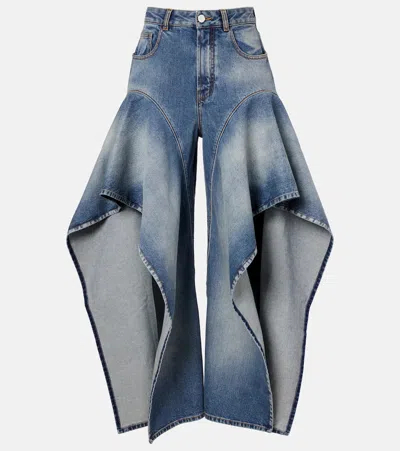Alaïa Ruffled Wide-leg Jeans In Blue