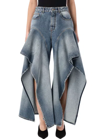 Alaïa Alaia Ruffled Wide-leg Jeans With Mid-rise Waist In Animal Print