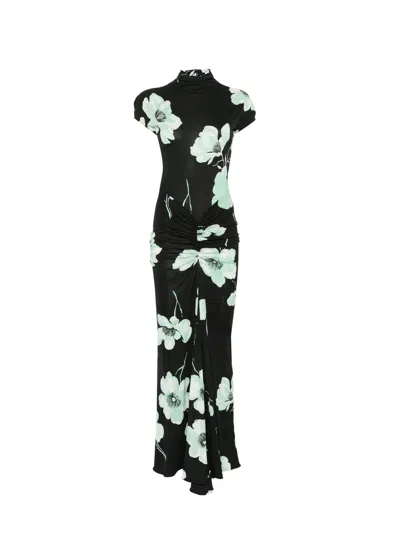 Alaïa Alaia Sakura Print Draped T-shirt Dress With Gathered Front In Black