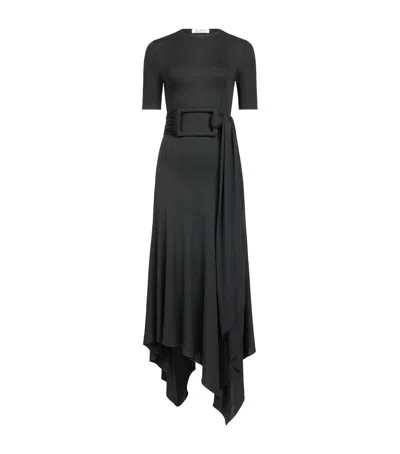 Alaïa Satin Belted Midi Dress In Black