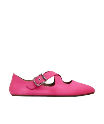 Alaïa Satin Crossed Ballet Flats In Pink Fuchsia