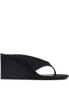 Alaïa Black Satin Tong Wedge Sandals In Black