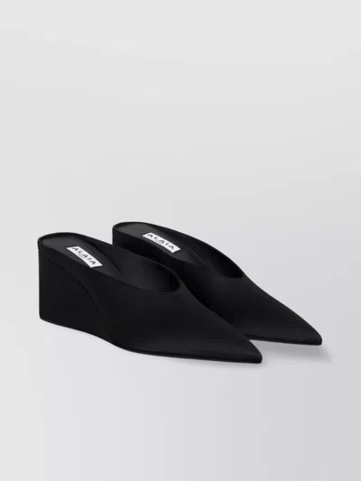 Alaïa Satin Wedge Mules Cube Toe Pointed In Black