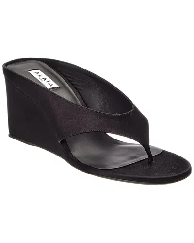 Alaïa Satin Wedge Sandal In Black