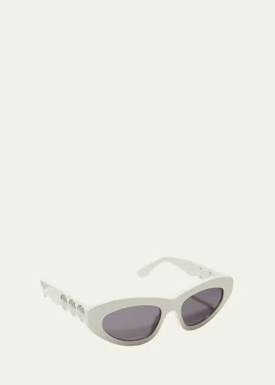 Alaïa Scallop Stud Metal & Acetate Cat-eye Sunglasses In Solid Ivory