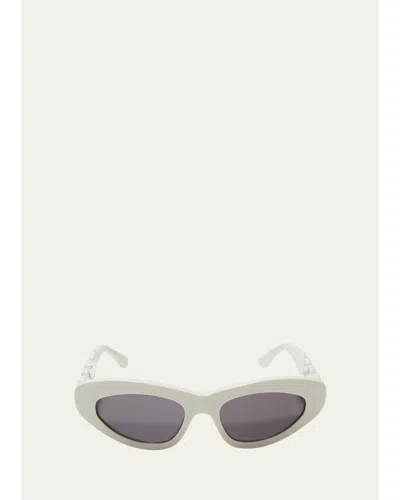Alaïa Scallop Stud Metal & Acetate Cat-eye Sunglasses In Solid Ivory